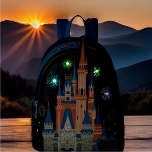 Loungefly Blue Black Castle Fireworks Mini Backpack
